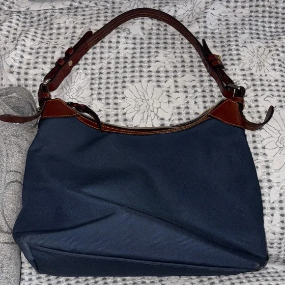 Dooney and Burke Erica Blue Leather Trim Shoulder Bag - Picture 4 of 8
